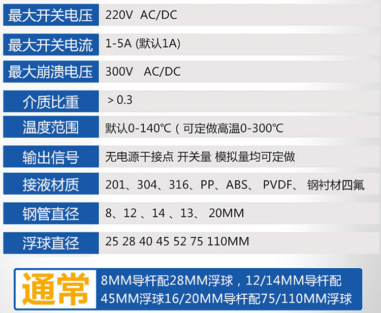 浮球式液位變送器技術(shù)參數(shù)對照表