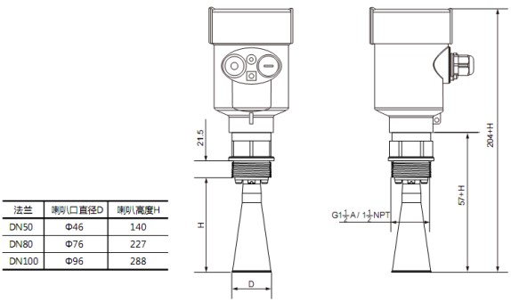 RD-705型雷達(dá)鹽酸液位計(jì)尺寸圖